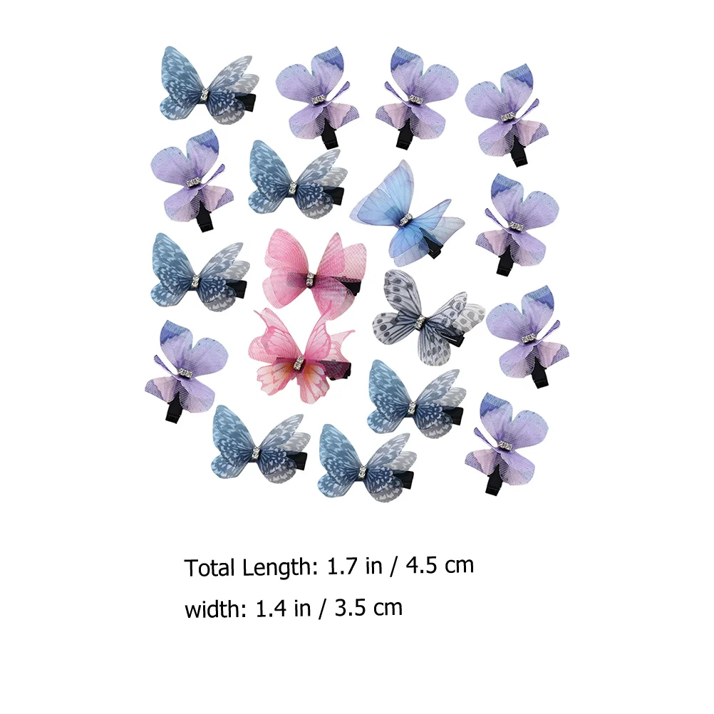 15 pasadores de clip de pelo de mariposa de tul para mujeres, mariposas de temperamento, clips para niños y niñas