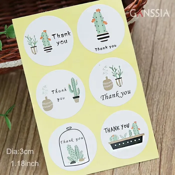 100pcs/lot Round Cute Cactus Pattern 