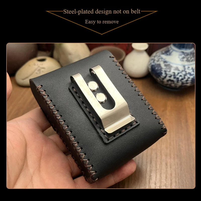 Black Smoking Cigarettes Leather Cigarette Case with belt steel clip Cigar Tobacco Holder Pocket Box Storage Container Gift Box