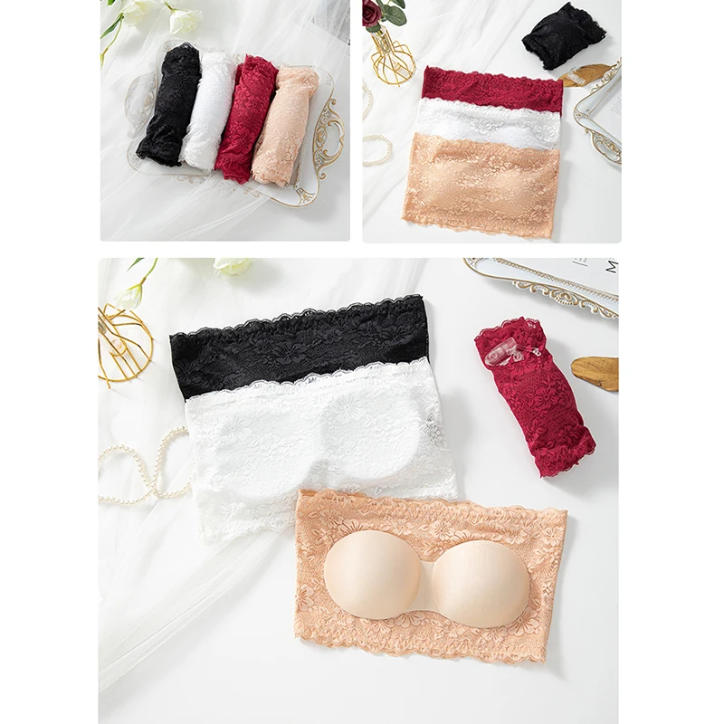 Meet'r Fashionable Strapless Bra Underwear New Product Lace Strapless Bra Lingeire High Elasticity Plus Size Wrapped Brassiere view 6