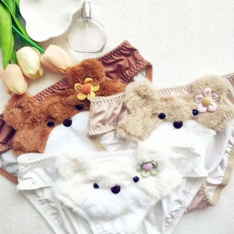 Dámské krásné plyšové spodní prádlo s podprsenkou a kalhotkami, zábavné medvědí podprsenky a kalhotky, kreslené plyšové spodní prádlo, měkké studentské dívčí spodní prádlo - náhled 6