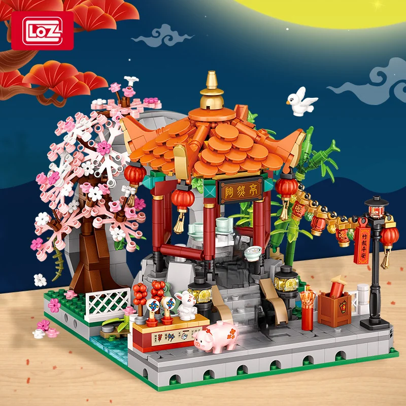 Street Scape LOZ Small Particle Building Blocks Jiangnan Water Town Four Corner Pavilion Assembled Model Brick Toy Birthday Gift