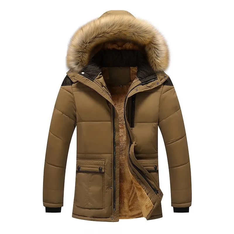 Men's Mid-Length Fleece-Lined Thickened Cotton Jacket Warmth Assurance Cross-Border Winter Wear Comfortable Classic Style