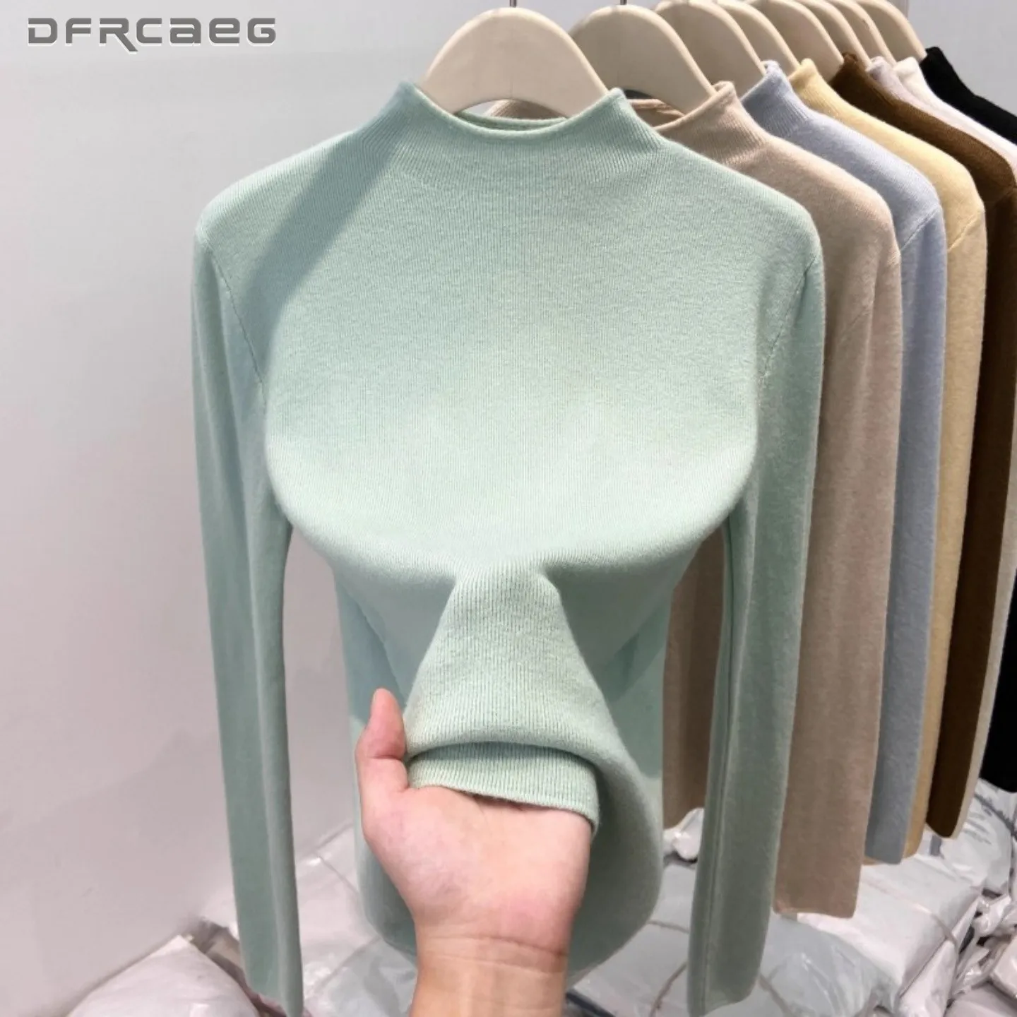 가을 겨울 여성용 부드러운 니트 이너 스웨터 긴팔 목폴라 풀오버 탑