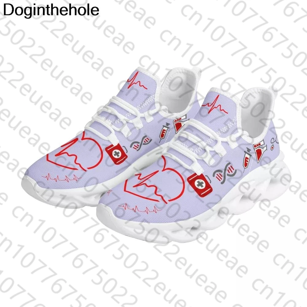 Doginthehole Autumn Casual Shoes Nurse Heart Print Fashion Sneakers Footwe Mesh Breathable Walking Flat for Men Mens Trainers