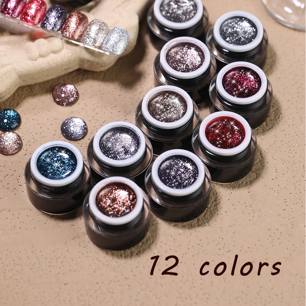 Vendeeni 12 Colors/set Glitter Platinum Gel Nail Polish Shiny Galaxy Gel Lacquer Soak Off Line Drawing Painting Gel Varnish