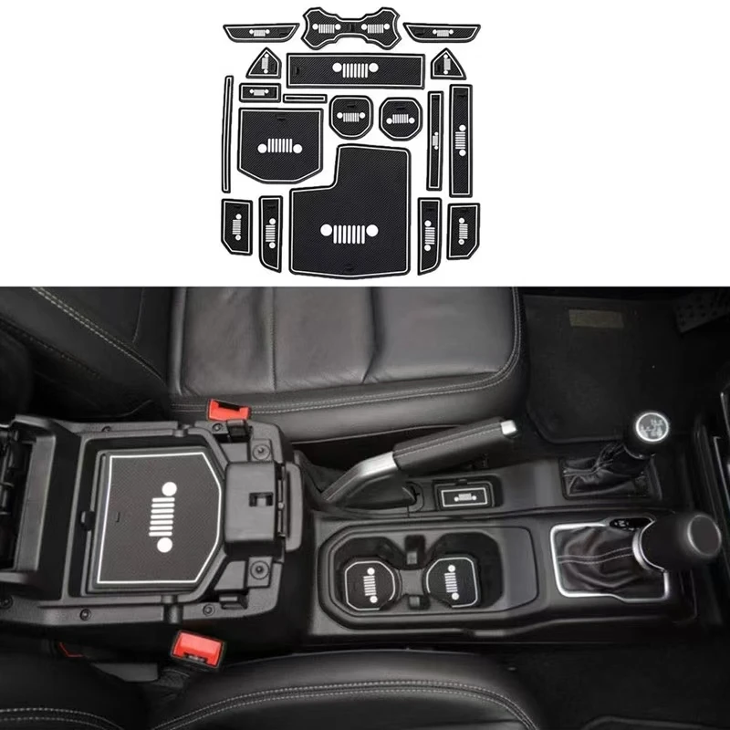 19 pçs porta slot almofada copo tapete tapetes de porta almofadas antiderrapantes para jeep wrangler jl 2018 2019 interior do carro