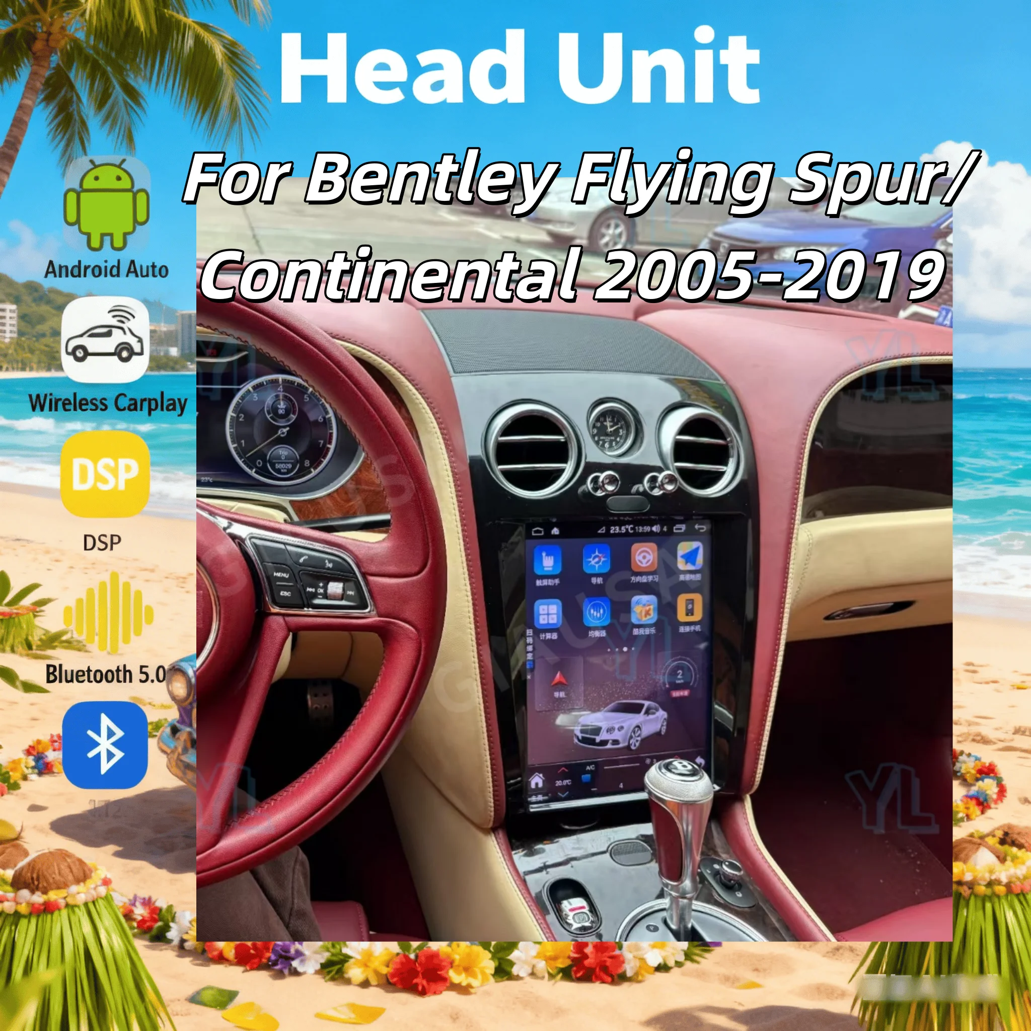 

For Bentley GT Continental Flying Spur 2005 -2019 Android 14 CarPlay Car Radio Stereo Video Multimedia Navi Touch Screen GPS DSP