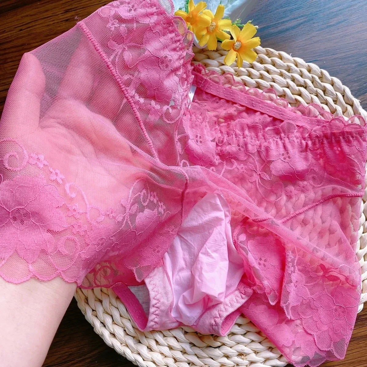 

Мужские розовые сетчатые прозрачные кружевные трусы, трусики для живого шоу, танца, DJ-клуба, частная вечеринка, FKK Harajuku BF, подарок LGBQ