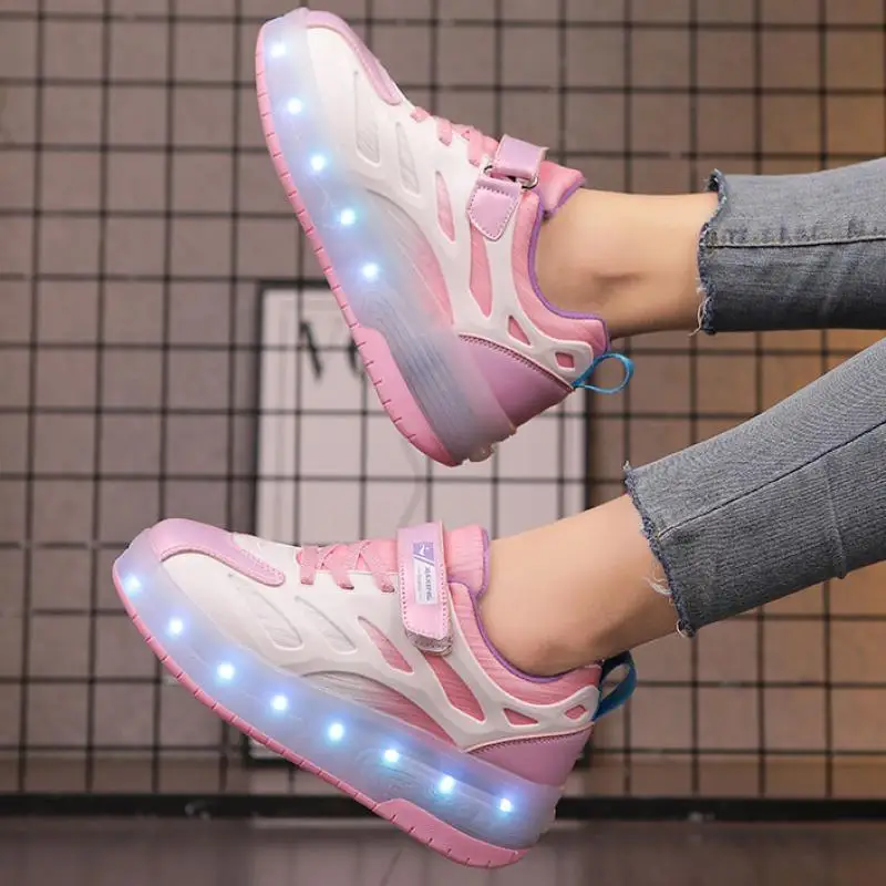 

Inline Roller Skates 2 Wheels Shoes LED Lights Boys Girls Outdoor Skating Parkour Runaway Sneakers Size 29 30 31 32 33 34 35-40