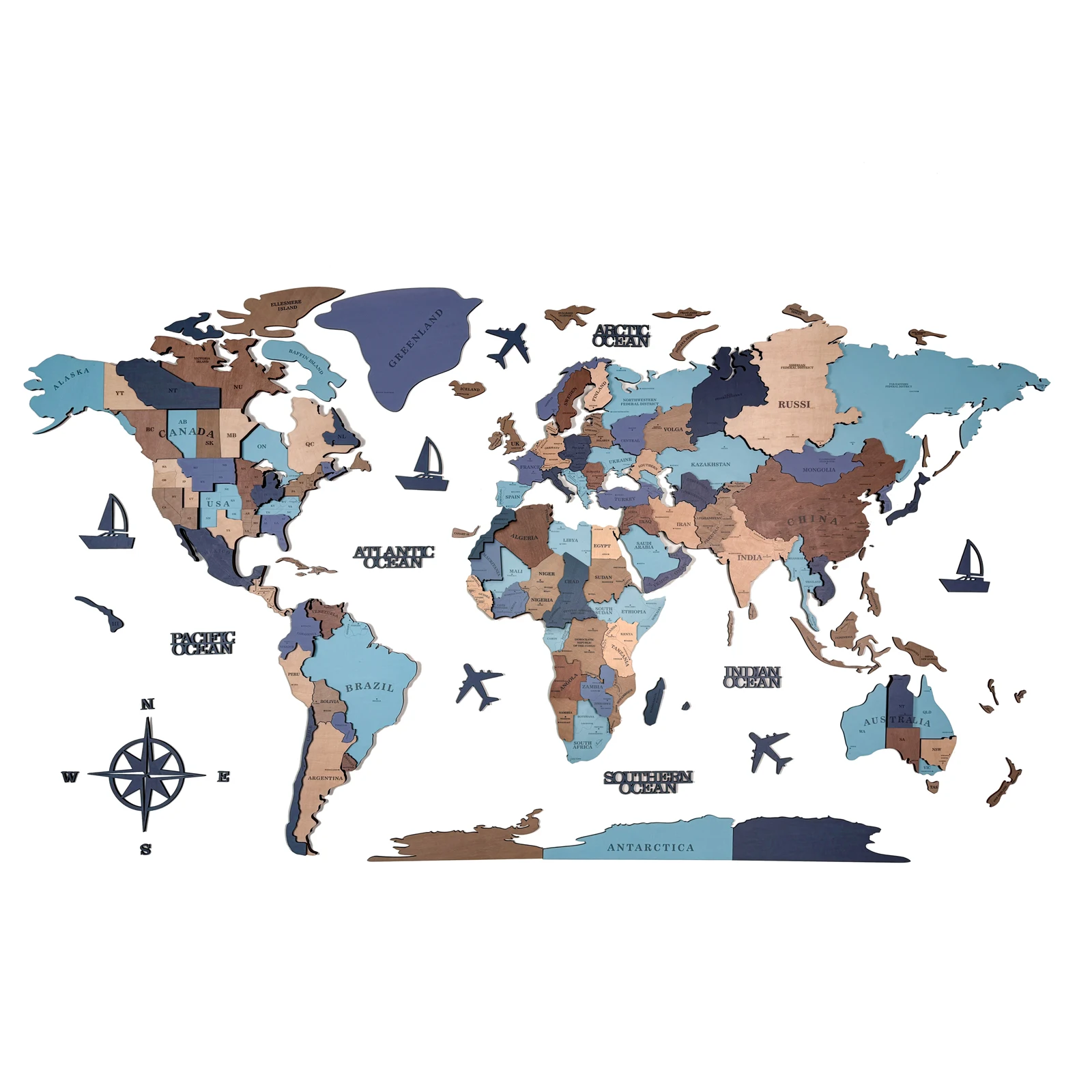 Sticker Wall Decoration Creative Living Room Background Wall Nordic World 3d Three-dimensional Solid Wood Map Wall view 4