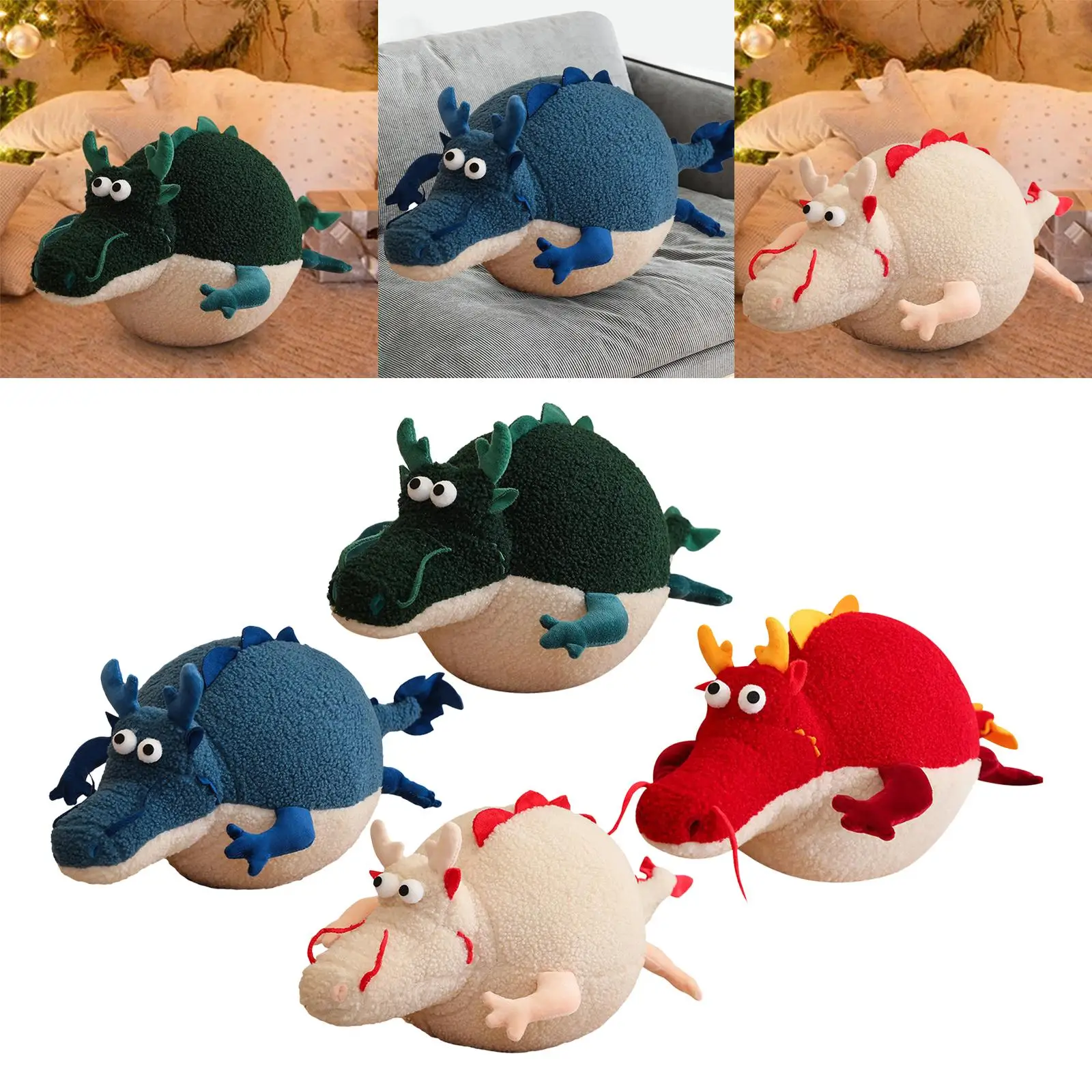 Dragon Plush Toy Adorable Round Cartoon Ornament Throw Pillow for Couch Spring Festival Living Room Home Sofa Bed Party Favors