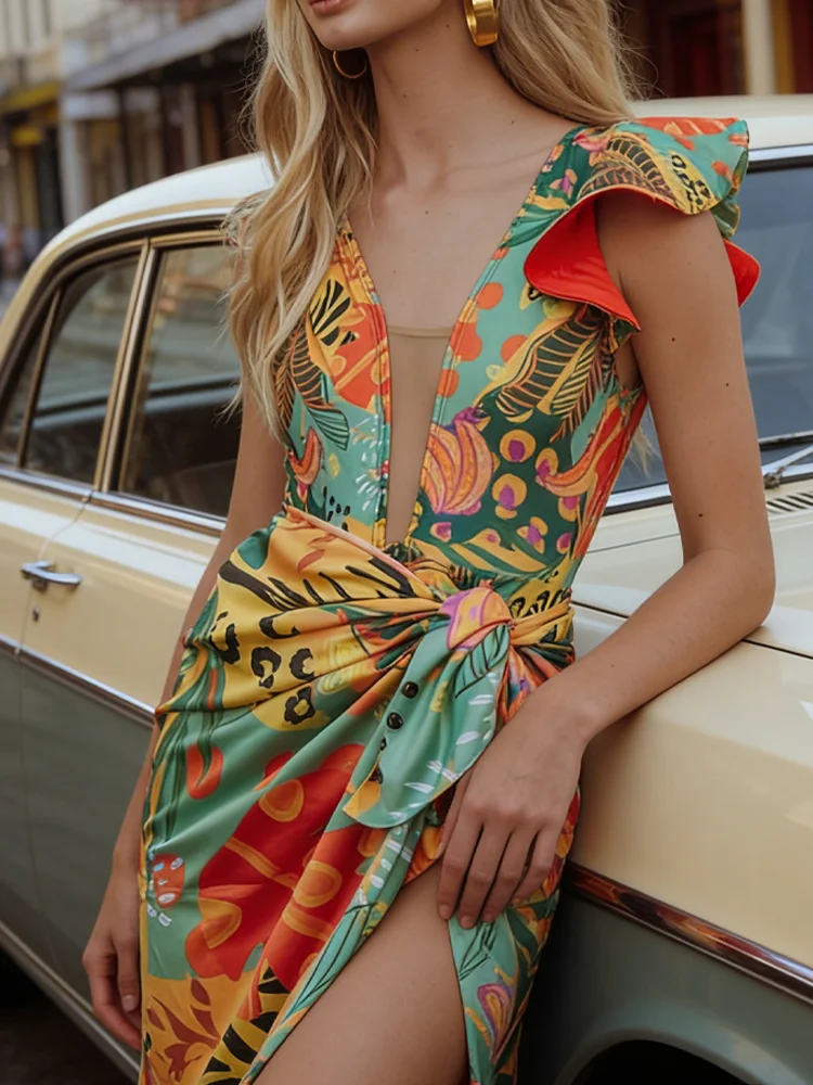 

Rinabe Print Bikini Ruffle Swimwear 2026 High Cut Swimsuits One-Piece Beach Suit Brazilian Swimsuit Holiday Beachwear