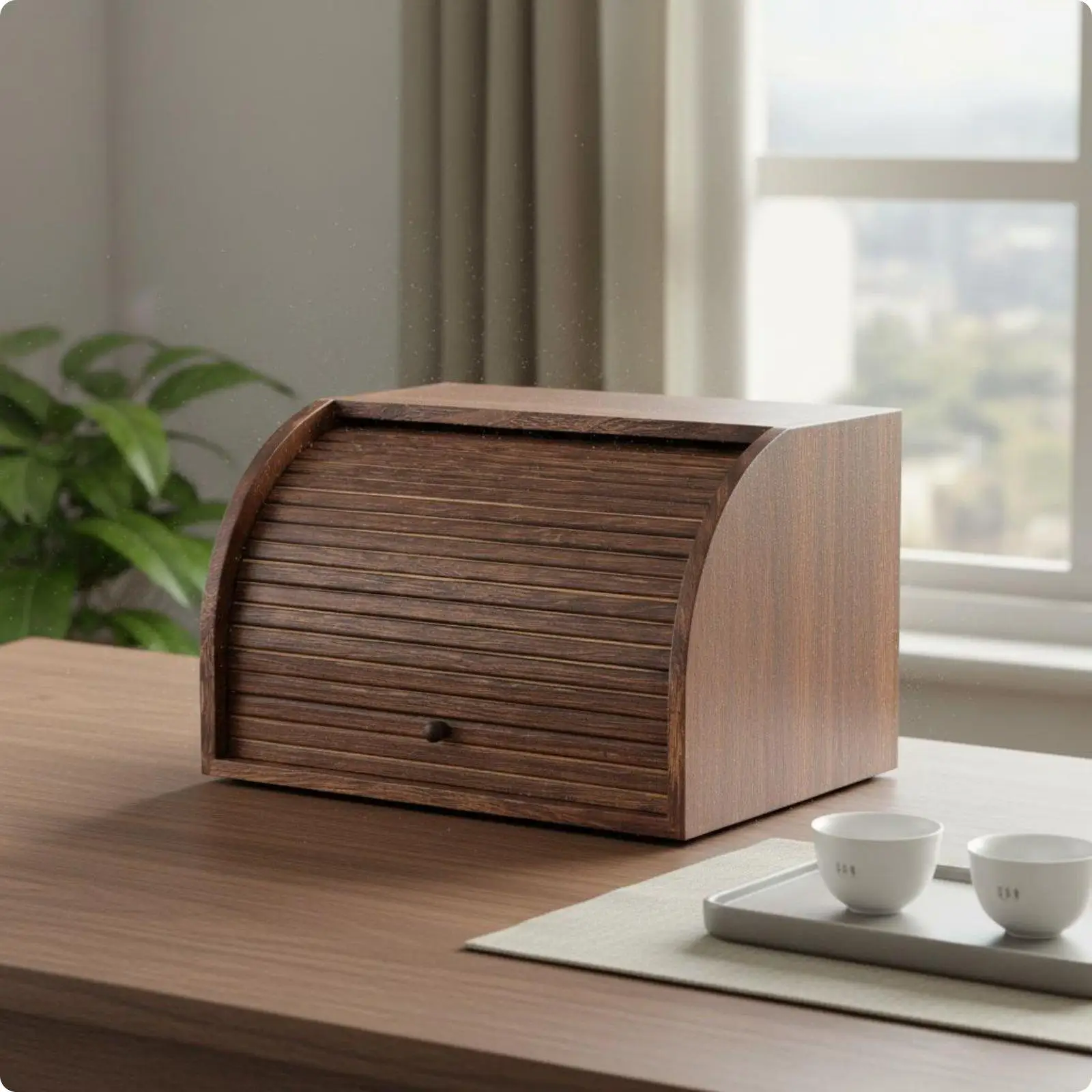 Wooden Storage Organizer Compact Desktop Cabinet Dustproof Shelf for Makeup Tea Books
