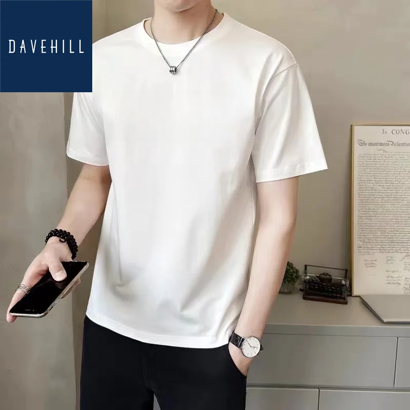 Men's Clothing Pure Cotton Short Sleeve T-Shirt Summer New Print High-End Hot Selling Straight Shoulder Top Comfortable