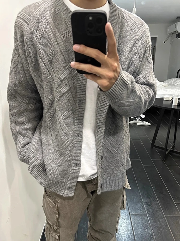 

American Retro Knitted Loose Fit Casual Men's Sweater with Button Closure Autumn Leisure Sle Polyester Fiber Long Sve