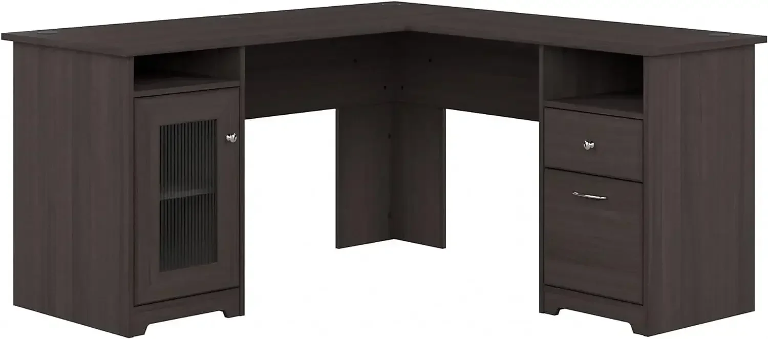 Cabot L Shaped Computer Desk in Heather Gray | Corner Table with Drawers for Home Office