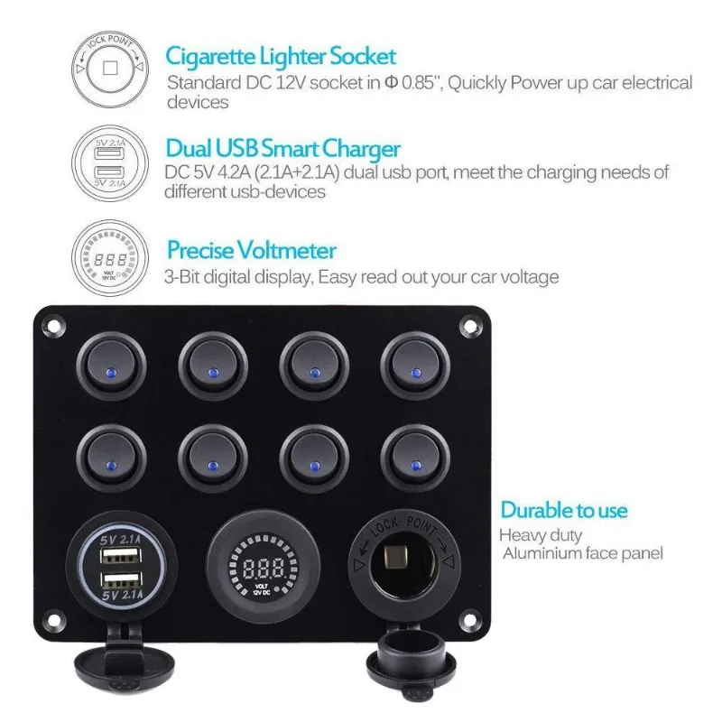 Carregador de carro com tela colorida DIY, carregador de interruptor basculante programável com iluminação RGB