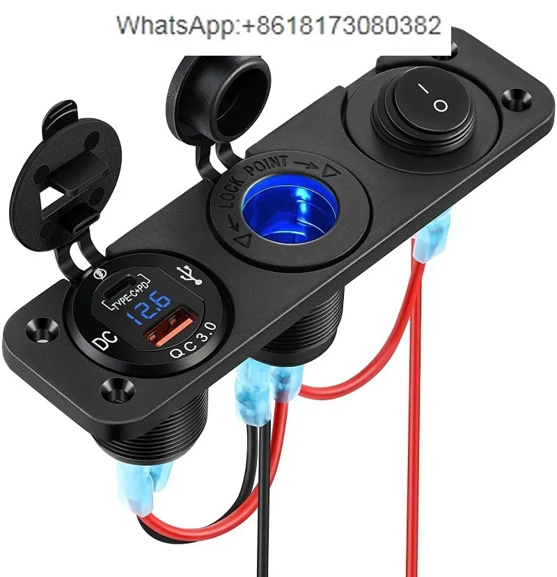 12v電源ソケット、pd-cタイプ30とqc-30-usb充電器を備えた3-in-1、船舶および自動車用防水仕様