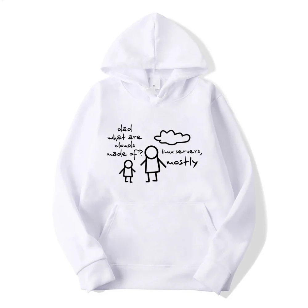 Women's Clothing Funny Nerd Hoodie Clouds Made of Inux Servers Mostly Computer Engineer Geek Print Pullover Hoodies Cheap