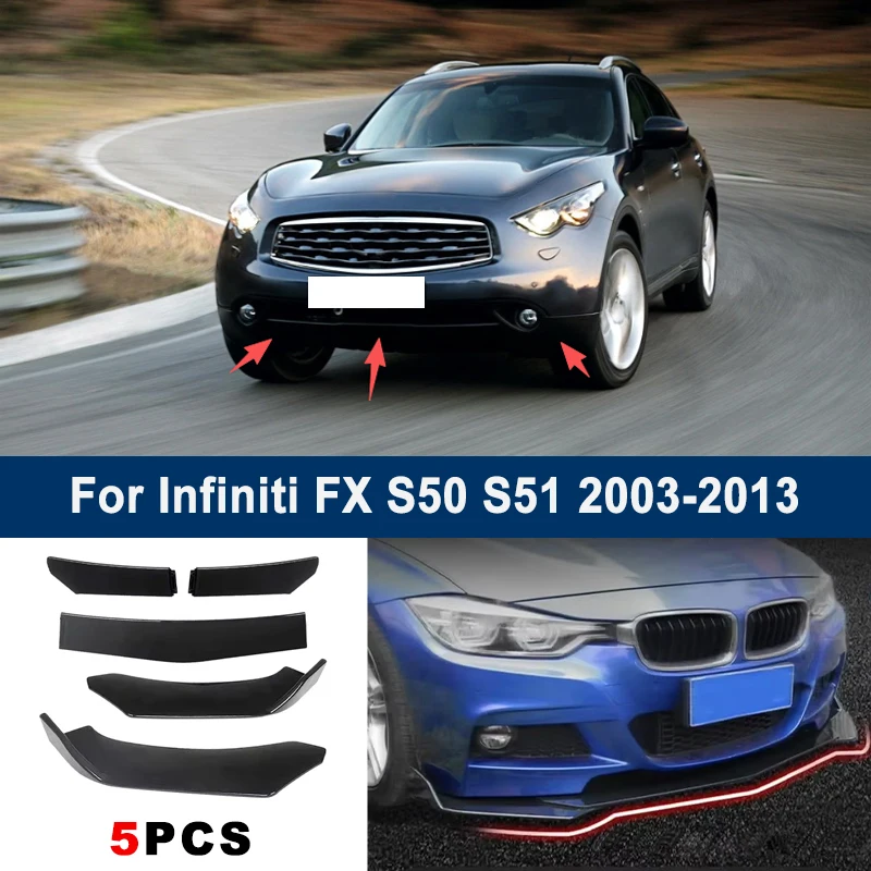 

Adjustable 5Pcs Sectional Front Spoiler Lip For Infiniti FX S50 S51 2003-2013 Front Bumper Splitter Car Exterior Sport Body Kit