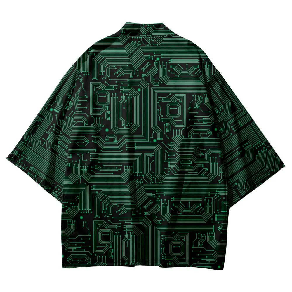 

Haori Obi Beach Yukata Green Printed Kimono Women Men Cardigan Japanese Summer Shirt Asian Clothing