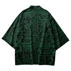 Haori Obi Beach Yukata Green Printed Kimono Women Men Cardigan Japanese Summer Shirt Asian Clothing