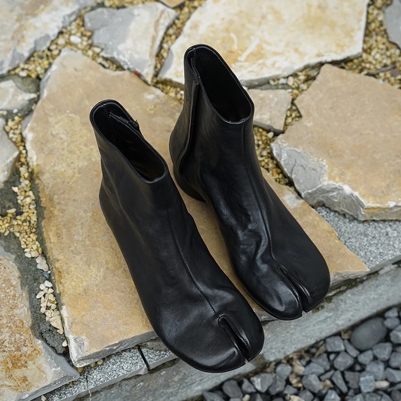 

Luxury Design Fashion Retro Split Toe Horsehide Ankle Boots Women's Handmade Pure Genuine Leather Botas Mujer Trotters Booties