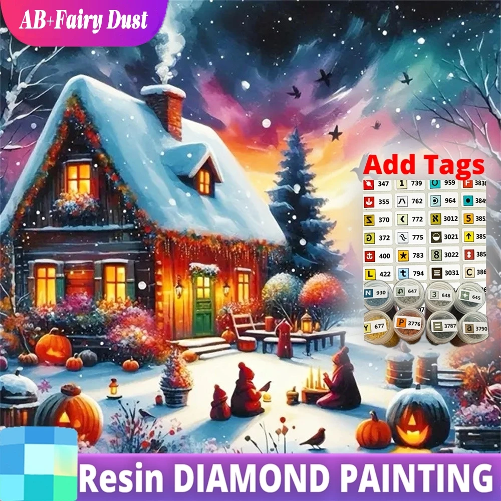 

Смола AB Фея Пыль DIY Алмазная Мозаика Дом Пейзаж Зима Полный Квадратный Круглый Картина Рукоделие Вышивка Подарок на Хэллоуин