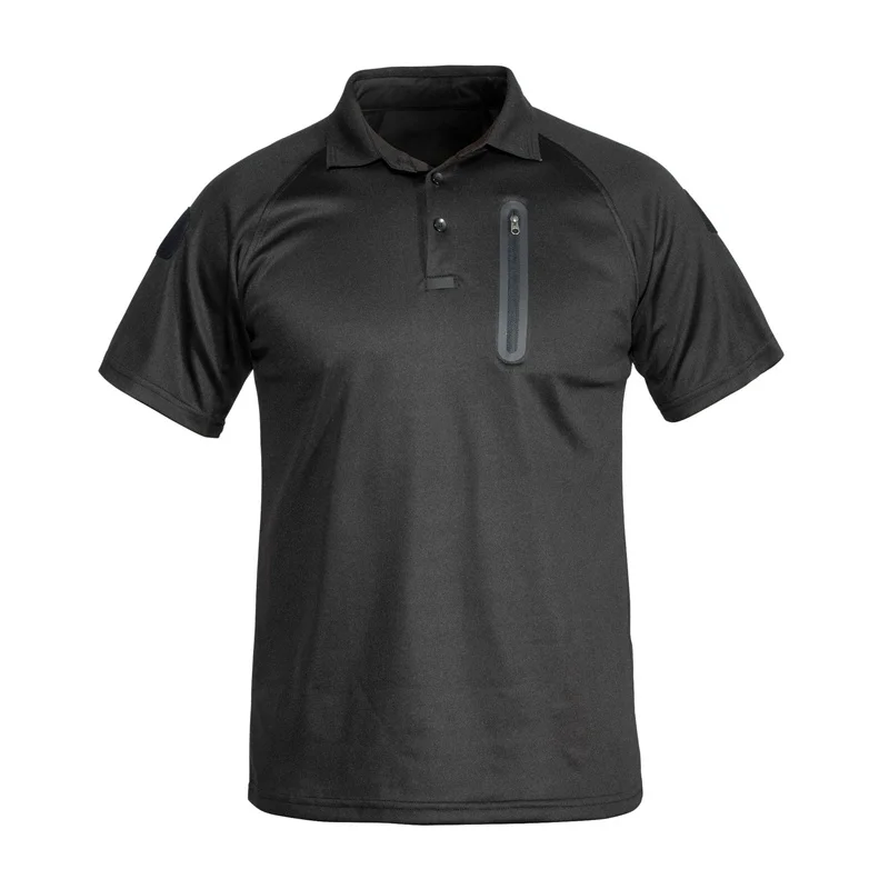 

New Men's Hiking Tactical Short Sleeved T-shirt Quick Drying Polo Shirt Training Commuting with Zippered Pocket Arm Magic Tape