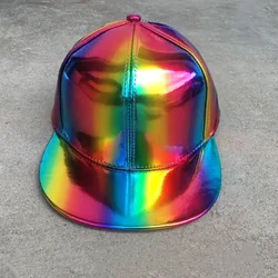 1pcs Shiny laser baseball cap stage show Festival party multi-colored cap show fashion trend gradient color leather baseball cap