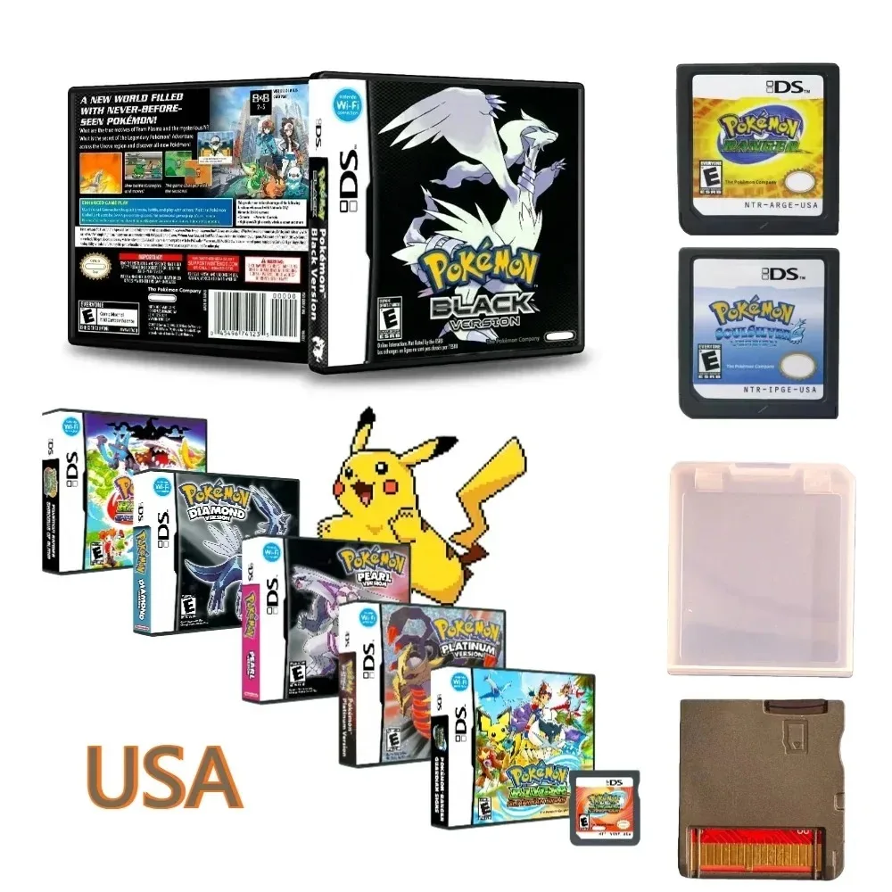 

Pokemon Single Card Black Box USA Version Anime Peripheral NDS Game Card Black Soulsilver Diamond Game Collection Boy Gifts