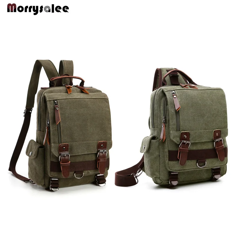 New Canvas Bag Men Bag Retro Shoulder Solid Color Zipper Single Root Double Root Vertical Section Square Menus Diagonal Package