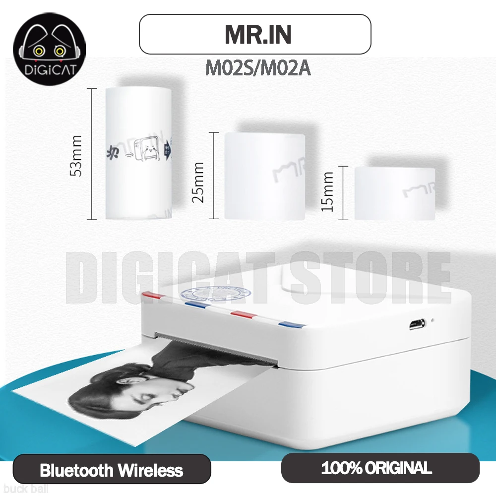 Миниатюрный портативный беспроводной термопринтер Mr.In M02S с Bluetooth, безмерная этикетка, фотобумага, печать татуировок, подходит для разных размеров бумаг