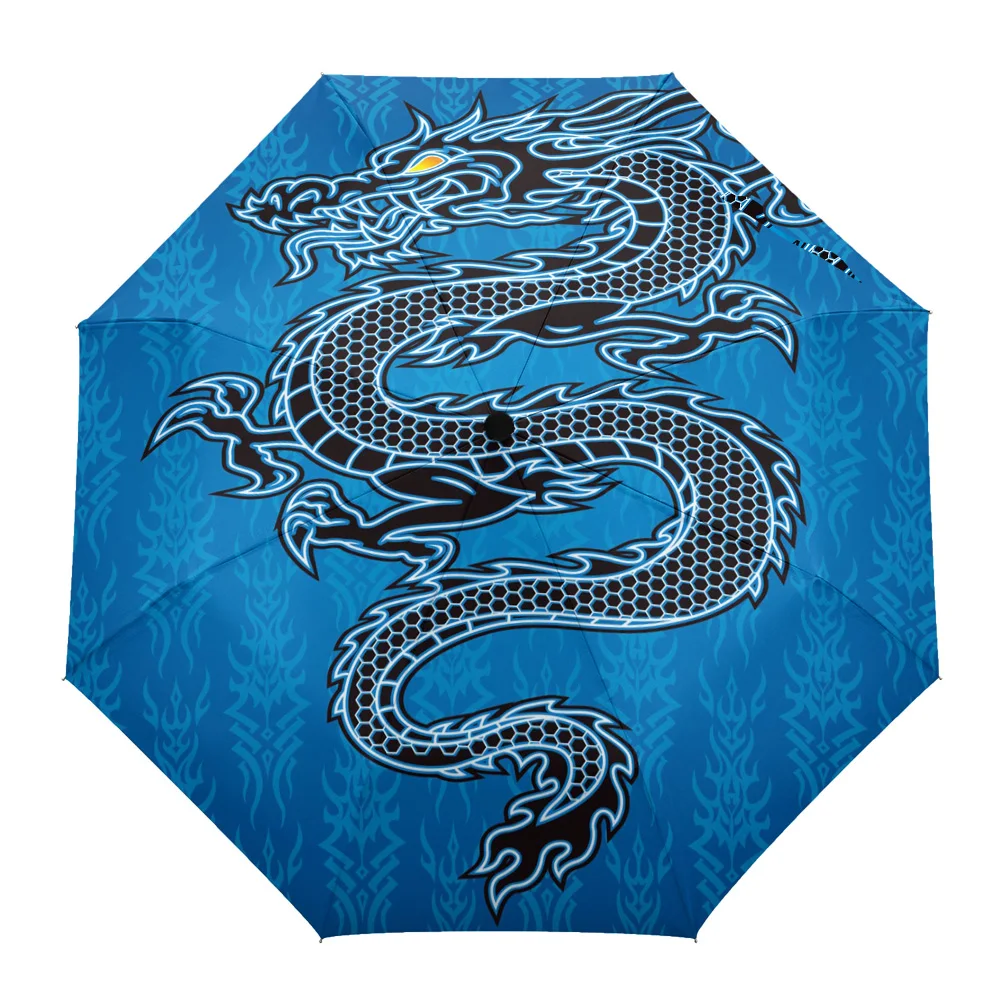 Magic Western Dragon Retro Print Women Men Rain Umbrella Three Folding Girl Durable Portable Manual Umbrellas Gift Parasol