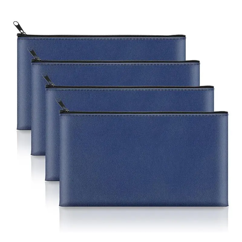 AC57-Money Pocket With Zipper, 11 X 6.5 Inch PU Leather Cash Bag, Safe Bank Pocket For Coins, Bills, Checks,Cosmetics,Tools