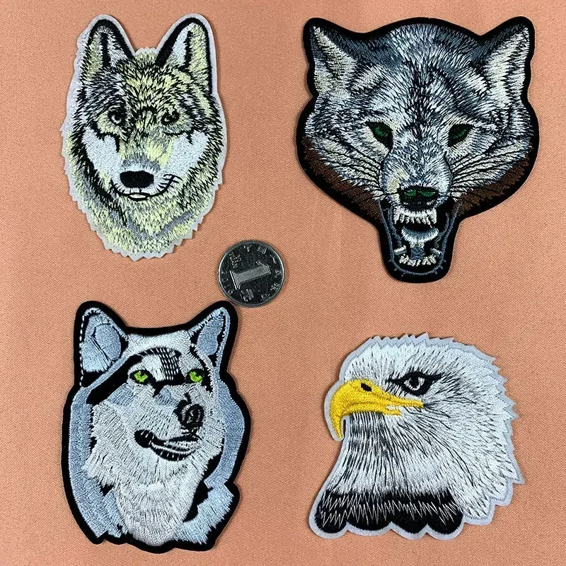 Lots of Animal Cloth Stickers Exquisite Wolf Head Eagle Embroidery Clothing Accessories Children's Clothes Schoolbag Appliques