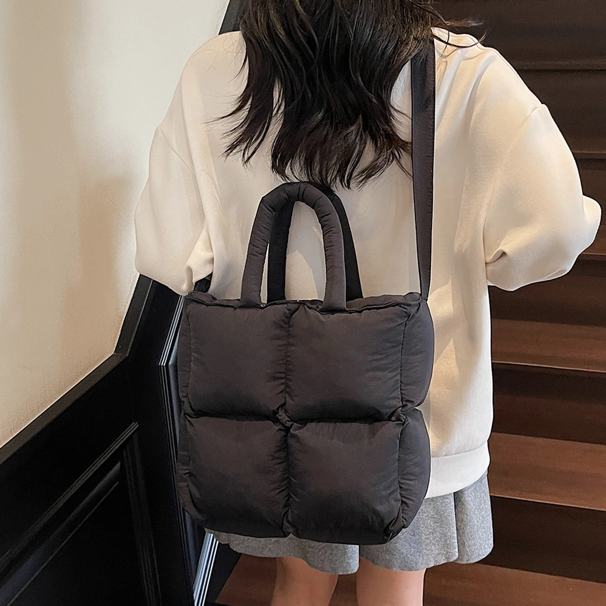 Borsa monospalla da donna, borsa da pendolare a tracolla regolabile versatile trapuntata morbida di grande capacità da donna