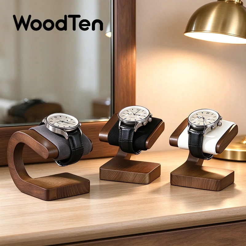 WoodTen New Watch Stand Display Prop Walnut Wooden Watch Bracelet Jewelry Organizer Wristwatch Rack C-shaped Watch Display Stand