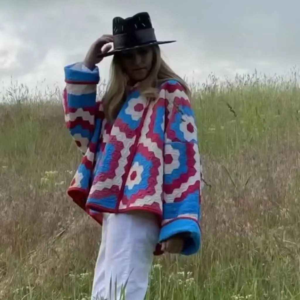 Winter Women's Printed Kimono Coat Fashion Street Style European American Design New Cotton Top