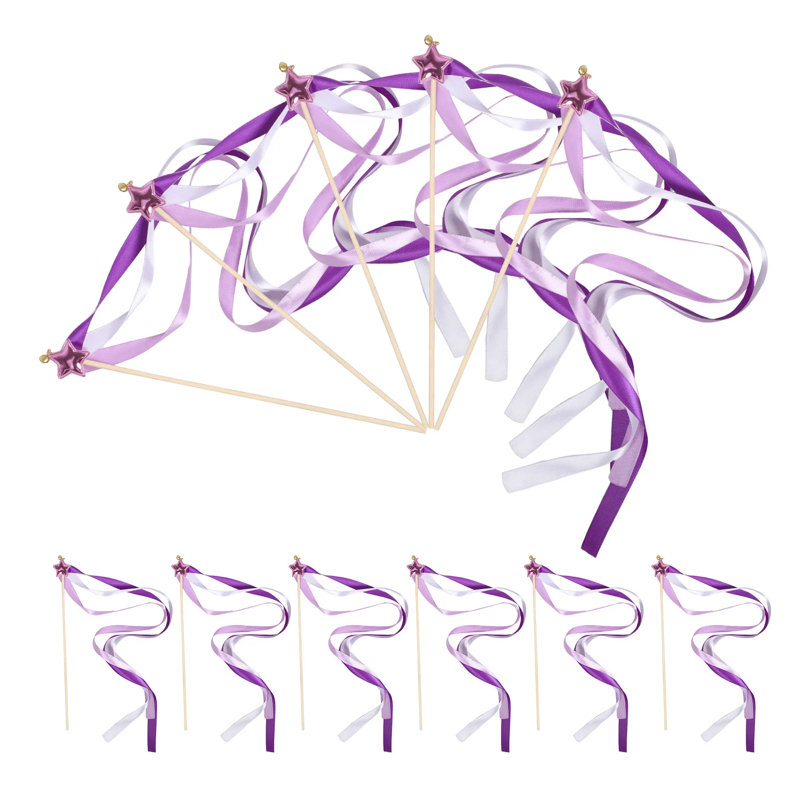 

24Pcs Wedding Ribbon Stick Wand Streamers with Jingle Bells Star Accents for Ceremony Send Off Princess Party Favor