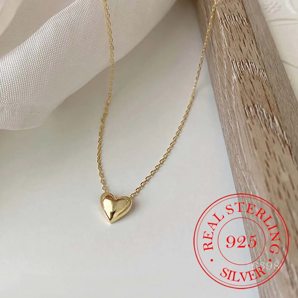 925 Sterling Silver Classic Love Heart Choker Necklace Pendant for Women 14K Gold Plated Necklaces Wedding Party Jewelry Gift