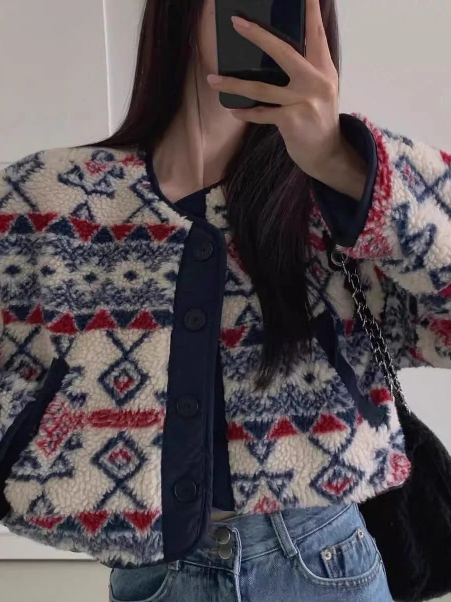 

Thiened ort Lamb Fur Cotton Jaet Women's Two-Sided Wear Diamond Pattern Embroidery Winter New Sle Warm Coat