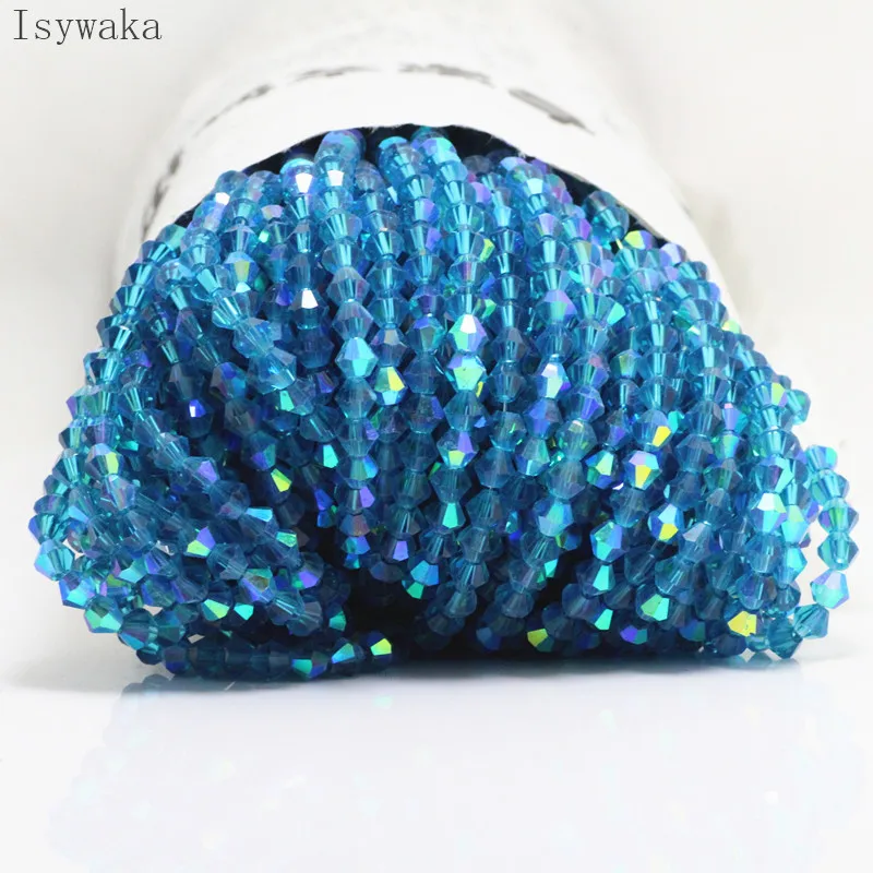 Isywaka green blue Half AB 100pcs 4mm Bicone Austria Crystal Beads charm Glass Beads Loose Spacer Bead for DIY Jewelry Making