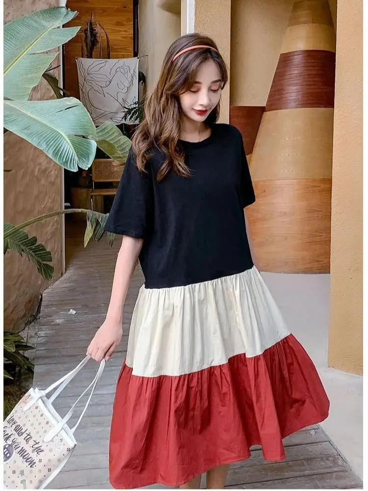 Nouvelle robe d'été Version coréenne T-Shirt robe femme décontracté grande taille mi-longue sur le genou jupe pour les femmes enceintes
