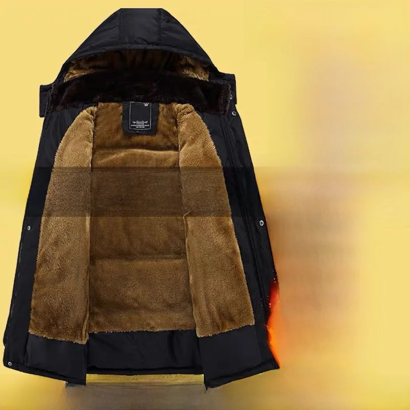 

Утепленная хлопковая куртка на флисовой подкладке для папы, осенне-зимнее теплое пальто, мужское пальто средней длины свободного кроя, модный городской стиль
