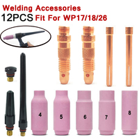 12Pcs TIG Welding Torch Consumable Collect Bodies Ceramic Nozzles Back Cap For WP17 WP18 WP26 Durable Practical Accessories