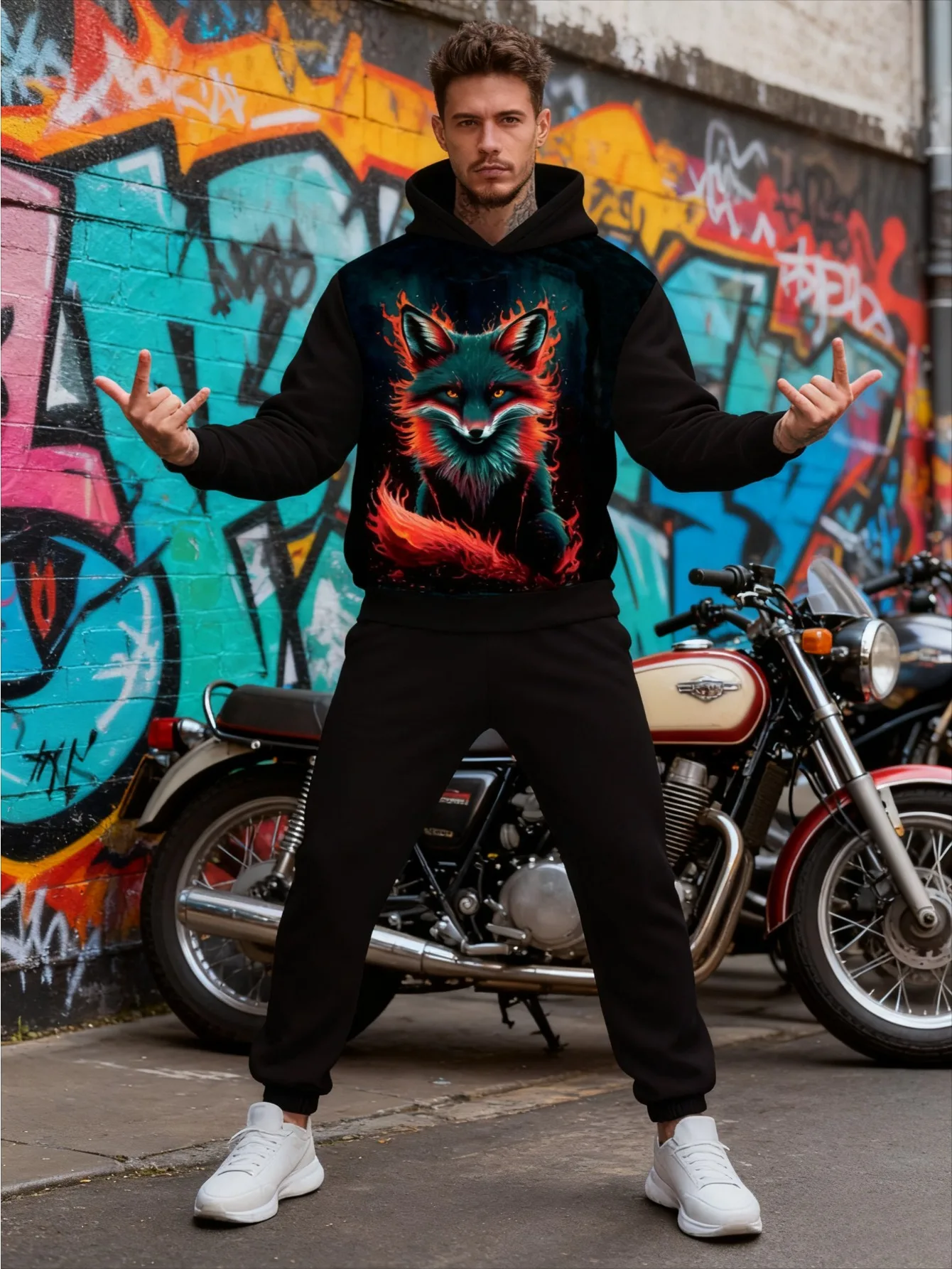 Traje deportivo con capucha y impresión digital para hombres europeos y americanos: tela de sudadera agradable para la piel de alta calidad