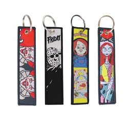 Halloween Horror Movie Embroidery Keys Holder For Motorcycles Keychain for Car Keys Backpack Chaveiro Key Ring Accessories Gifts