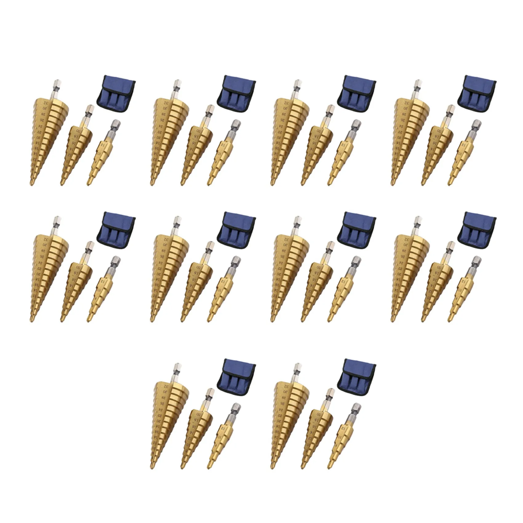 a36t-hss-step-drill-bit-set-of-304-12mm-4-20mm-4-32mm-cone-titanium-wood-metal-hole-cutter-hex-shank-drive-quick-change-tool